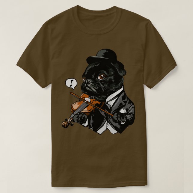 Cute Pug Playing The Violin T-Shirt (Design Front)