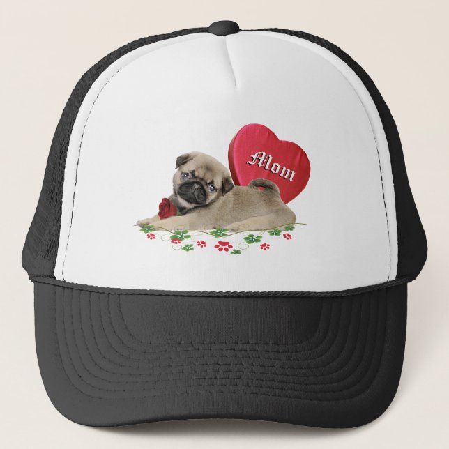 Cute Pug Puppy A Mum's Design Trucker Hat (Front)