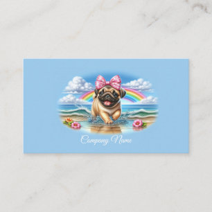 Cute Pug Puppy at a Tropical Beach Business Card