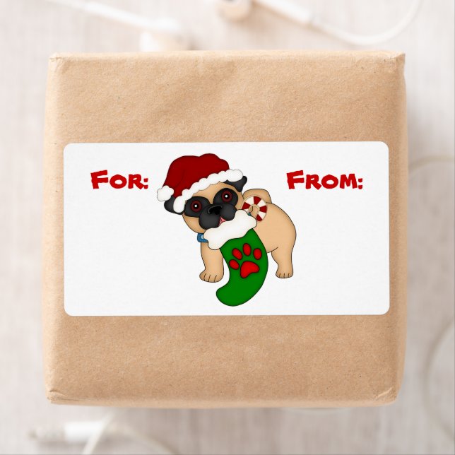 Cute Pug Puppy Christmas Gift Tag (Insitu)
