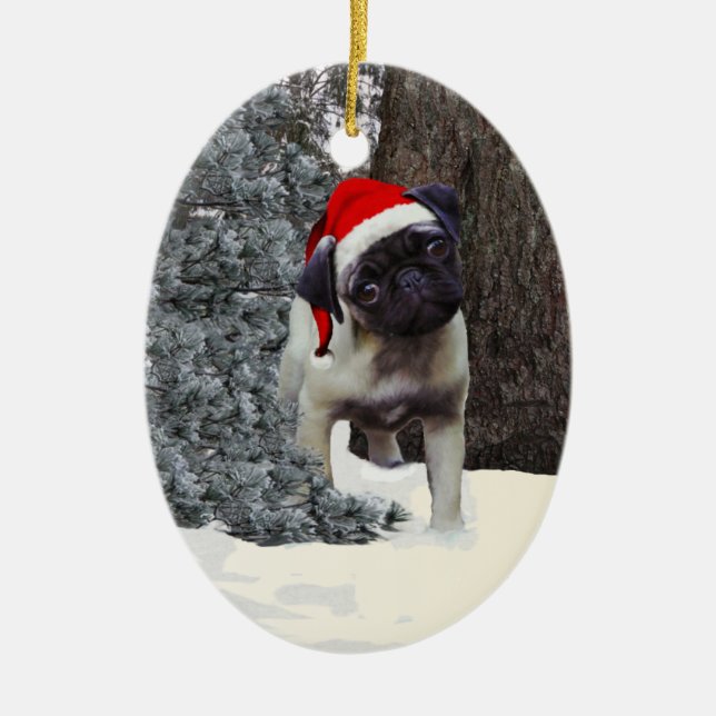 Cute Pug Puppy Christmas Ornament #2 (Front)