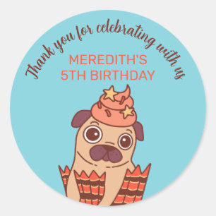 Cute Pug Puppy Dog Cartoon Kids Birthday Party Classic Round Sticker