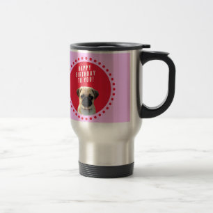 Cute Pug Puppy Dog Happy Birthday Red Dots Pink Travel Mug