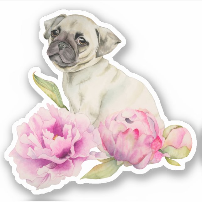 Cute Pug Puppy Dog Pink Floral (Front)