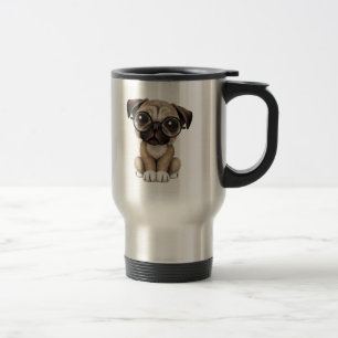 Cute Pug Puppy Dog Wearing Reading Glasses Travel Mug