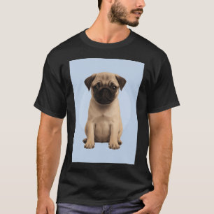Cute Pug Puppy on Ditsy Background - Baby Blue T-Shirt