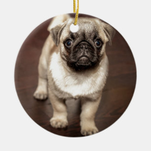 Cute Pug Puppy Photo Ceramic Tree Decoration