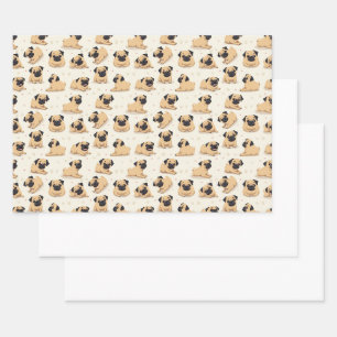 Cute Pug Puppy Seamless Pattern Design Wrapping Paper Sheet