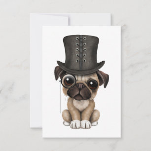 Cute Pug Puppy with Monocle and Top Hat