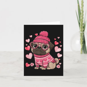 Cute Pug Red Hearts Couples Happy Valentines Day Card