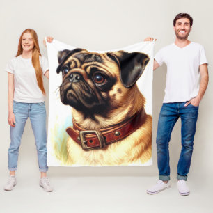 Cute Pug Retro Painting Fleece Blanket