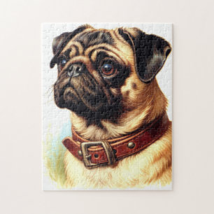 Cute Pug Retro Painting Jigsaw Puzzle