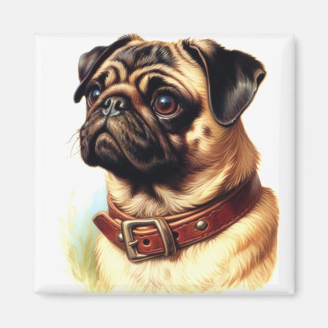 Cute Pug Retro Painting Magnet (Front)