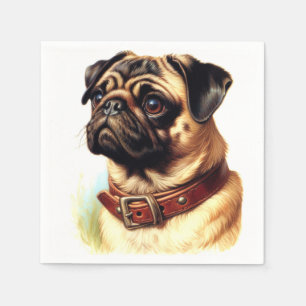 Cute Pug Retro Painting Napkin