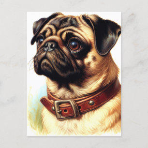 Cute Pug Retro Painting Postcard