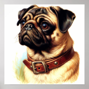 Cute Pug Retro Painting Poster
