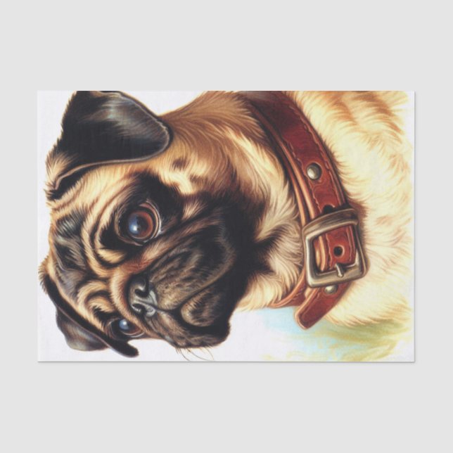 Cute Pug Retro Painting Tissue Paper (Front)