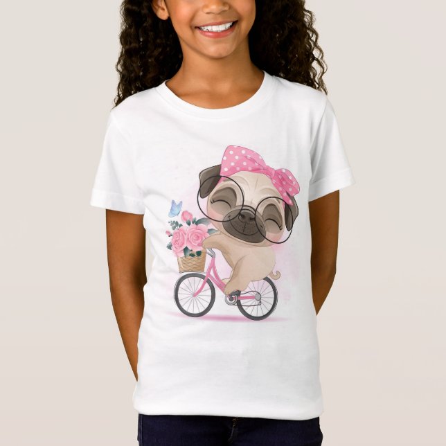 Cute Pug riding a bicycle T-Shirt (Front)