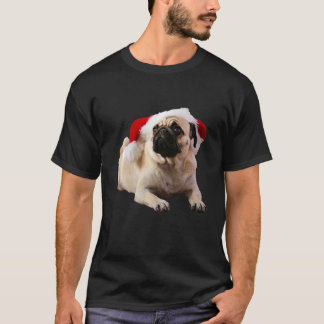 Cute Pug Santa Hat Image Christmas Dog Tan Pug T-Shirt