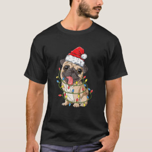 Cute Pug Santa Hat With Lights Christmas Pyjamas F T-Shirt
