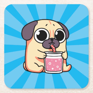 Cute Pug Square Paper Coaster