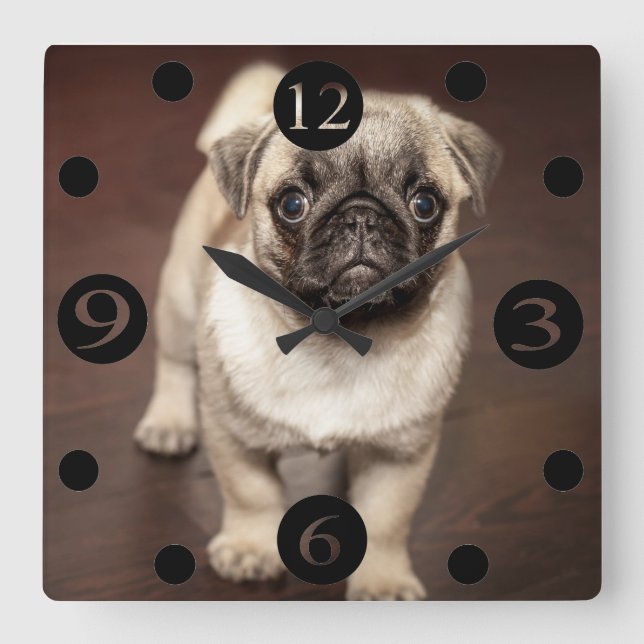 Cute Pug Square Wall Clock (Front)
