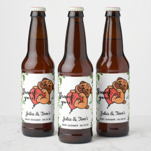 Cute Pug Thank You Baby Shower Beer Bottle Label