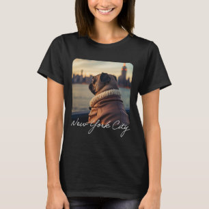 Cute Pug Travels to New York Harbour Funny T-Shirt