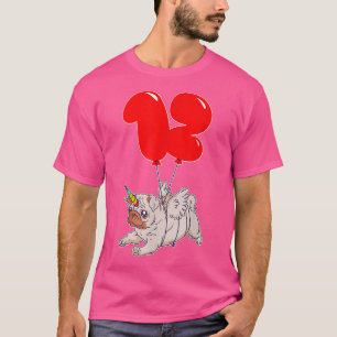 Cute Pug Unicorn12th BirthdayKids Balloon Party T-Shirt