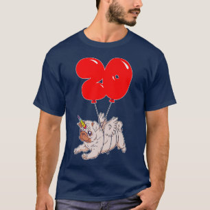 Cute Pug Unicorn20th BirthdayKids Balloon Party T-Shirt