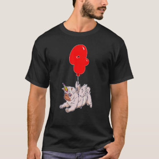 Cute Pug Unicorn 4th Birthday Kids Balloon Party T-Shirt