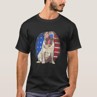 Cute Pug Usa Flag Sunglasses Vintage 4th Of July P T-Shirt