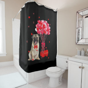 Cute Pug Valentine's Day Heart Dog Lover Shower Curtain