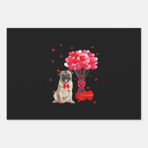 Cute Pug Valentines Day Heart Dog Lover Wrapping Paper Sheet
