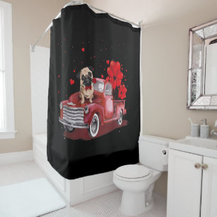 Cute Pug Valentine's Day Heart Truck Shower Curtain