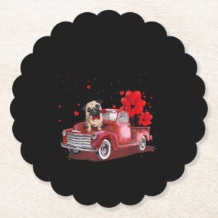 Cute Pug Valentines Heart Love Paper Coaster