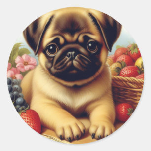 Cute Pug Vintage Painting Classic Round Sticker