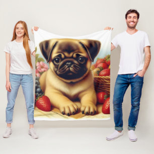 Cute Pug Vintage Painting Fleece Blanket