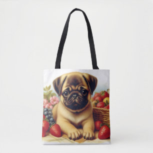 Cute Pug Vintage Painting Tote Bag