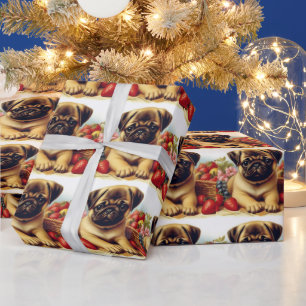 Cute Pug Vintage Painting Wrapping Paper