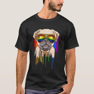 Cute Pug Wearing Rainbow Sunglasses T-Shirt
