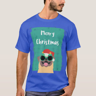 Cute Pug wearing sunglasses and Santa Hat Merry Ch T-Shirt
