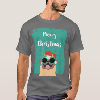 Cute Pug wearing sunglasses and Santa Hat Merry Ch T-Shirt