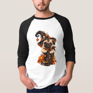 Cute Pug Witch Halloween Raglan T-Shirt