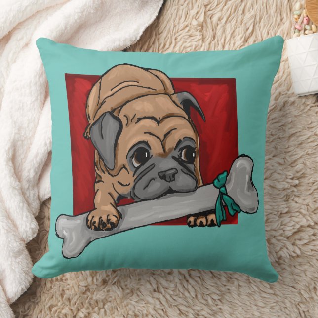 Cute pug with big bone cushion (Blanket)