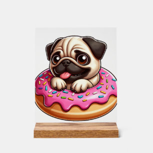 Cute pug with doughnut cartoon dog lover acrylic sign