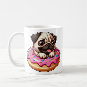 Cute pug with doughnut cartoon dog lover coffee mug