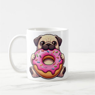 Cute pug with doughnut funny cartoon dog coffee mug