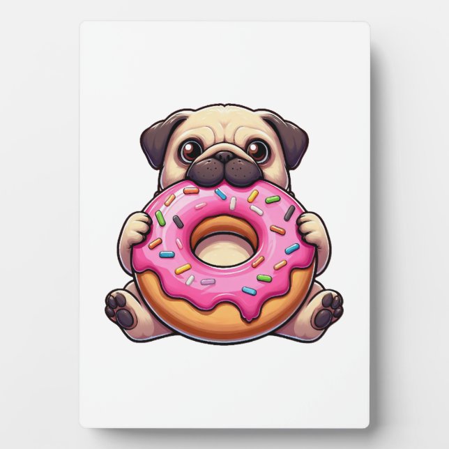 Cute pug with doughnut funny cartoon dog plaque (Front)