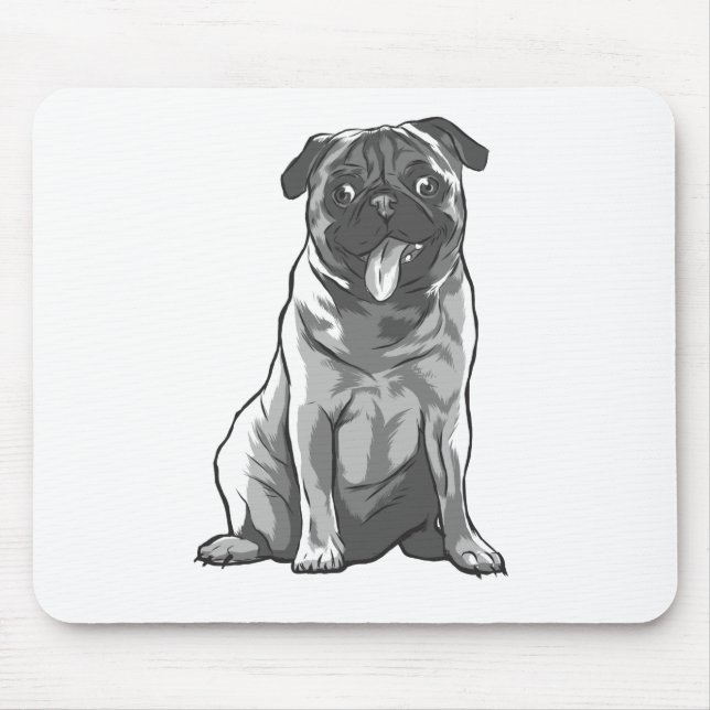 Cute Pug with Good Mood Mouse Mat (Front)